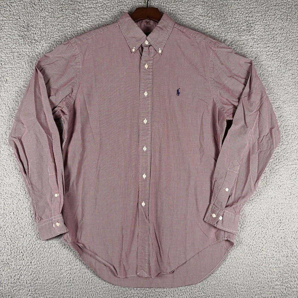 Ralph Lauren Classic Fit Gingham Button Down Shirt Mens 15.5 34/35 Red White